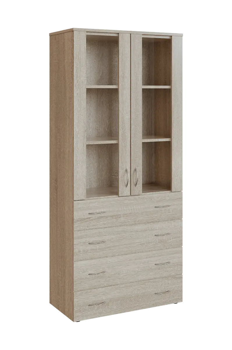 N 5 - 84ZS kancelářská skříň, 2-dveřová/prosklená/zásuvky, 1800x800x400, dub bardolino